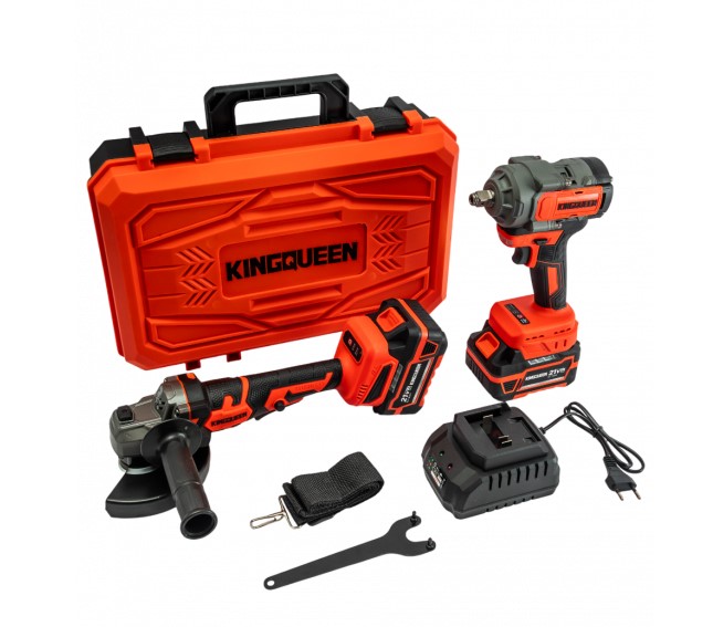 Набор KINGQUEEN 2 пред, 2 АКБ 21В, (УШМ 125мм, Гайковерт )