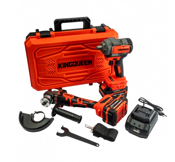 Набор KINGQUEEN 2 пред, 2 АКБ 21В, (УШМ 125мм, Гайковерт ) — изображение 5